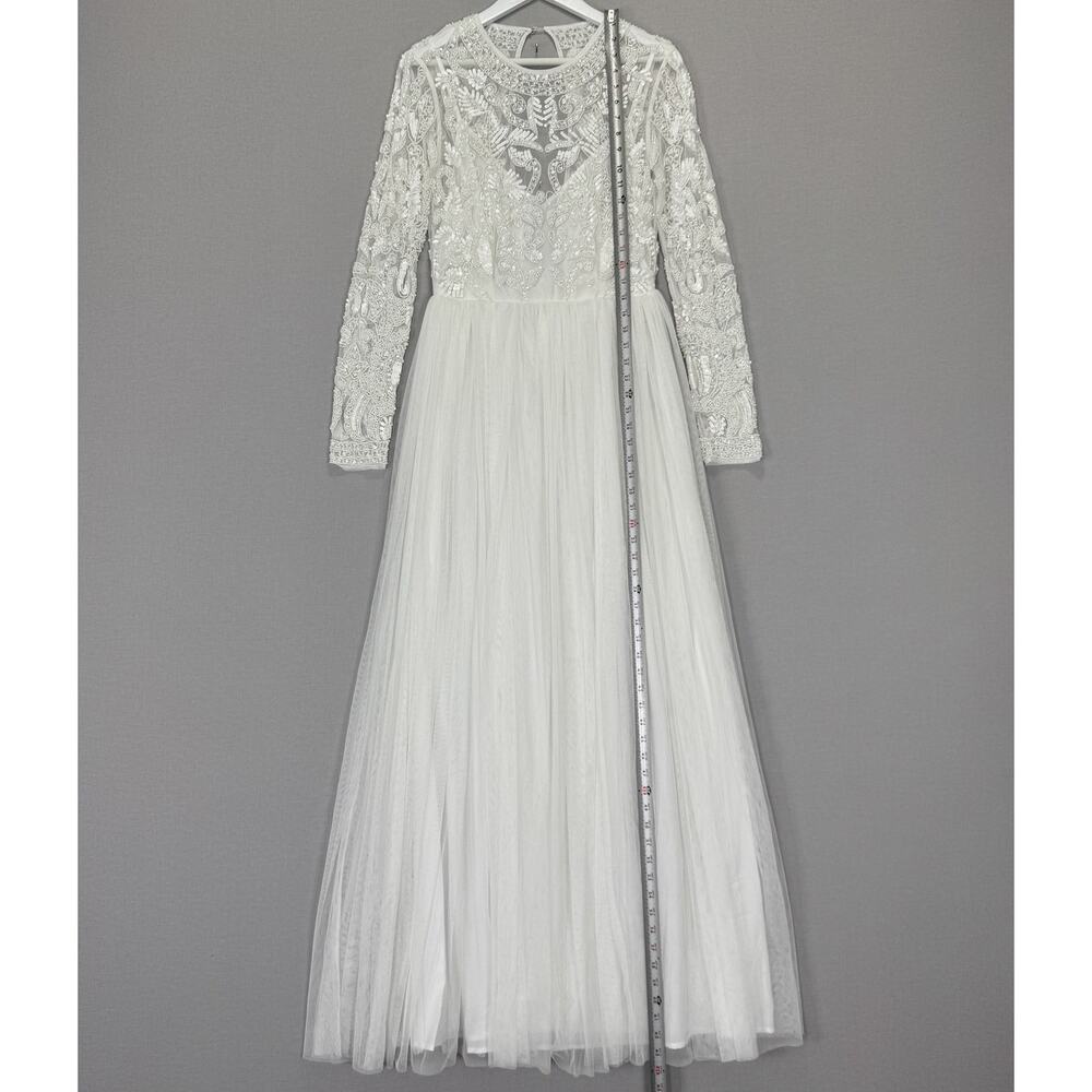 ASOS Bridal Elizabeth Long Sleeve Wedding Dress Womens 8 White Beaded Tulle Gown - Picture 11 of 14